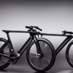 An image showcasing a sleek, aerodynamic gravel bike, fitted with lightweight carbon fiber frame and fork, tubeless tires with knobby treads, disc brakes, and a streamlined cockpit with drop handlebars