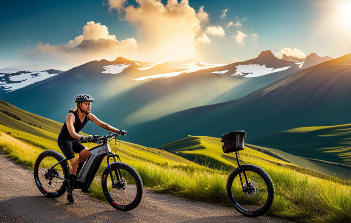 An image of a skilled cyclist effortlessly ascending a steep mountain trail on a sleek, high-performance electric bike