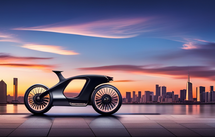 An image that showcases a sleek, modified electric bike equipped with aerodynamic features, a high-powered motor, and lightweight components, zooming past a city skyline at dusk, leaving a trail of electrifying speed
