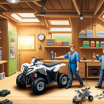 An image depicting a spacious garage workshop, filled with tools like a soldering iron, wrenches, and wire cutters