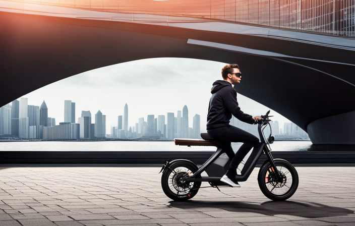 Resolution image showcasing a person effortlessly riding an electric bike with a sleek, compact battery attached to the frame