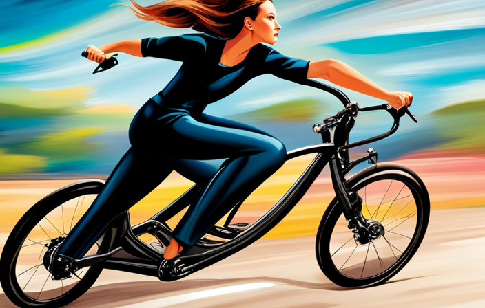 An image showcasing an electric bike in motion, with wind-swept hair, blurred surroundings, and a trail of sparkling electricity trailing behind
