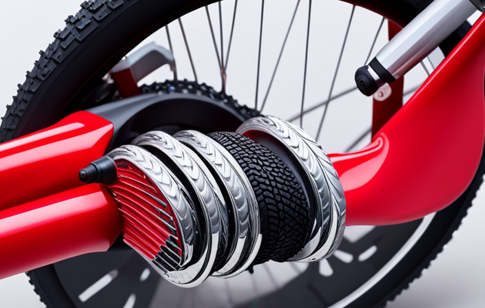 An image showcasing the step-by-step process of transforming a regular bike tire into a vibrant red electric bike tire