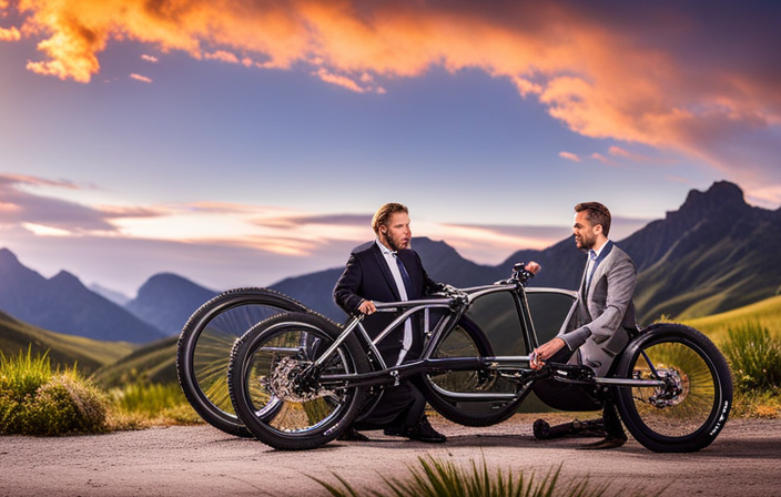 An image showcasing the step-by-step transformation of a traditional mountain bike into an electric one