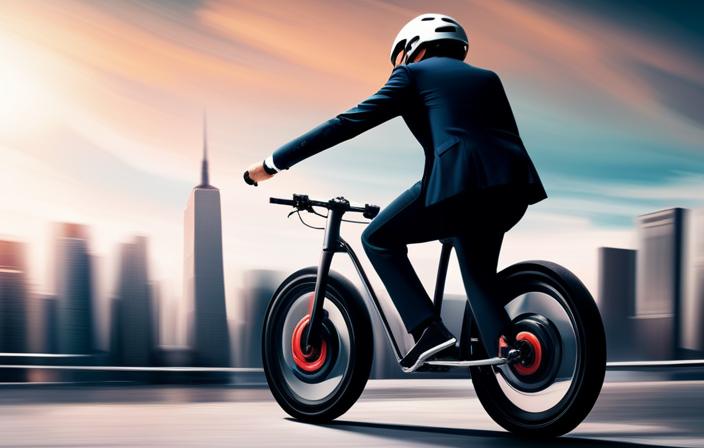 An image showcasing a close-up shot of an electric bike's rear wheel with a skilled rider wearing a helmet, pedaling vigorously, as the wheel spins with a blur of motion, conveying the exhilarating speed and power of a modded electric bike