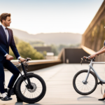 An image showcasing a person attaching a sleek, lightweight electric motor to their bicycle frame effortlessly, while skillfully connecting the wires to a compact battery mounted on the rear rack