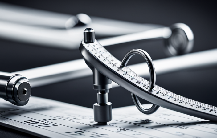 An image featuring a close-up of a bicycle stem clamped onto a ruler, capturing the precise measurement process