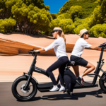 An image showcasing a person effortlessly gliding along a picturesque coastal road on an Ancheer Electric Bike, displaying the bike's sleek design, intuitive handlebar controls, and the rider's relaxed posture