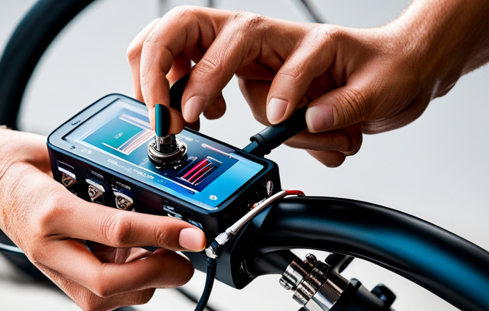 An image showcasing a close-up view of a person's hands connecting wires on an electric bike controller
