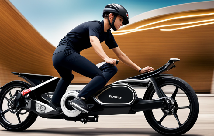 An image capturing the step-by-step process of dismounting from an electric bike