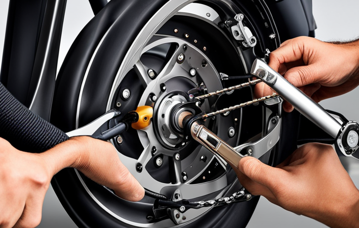 An image capturing the step-by-step process of reattaching the front wheel of an electric bike