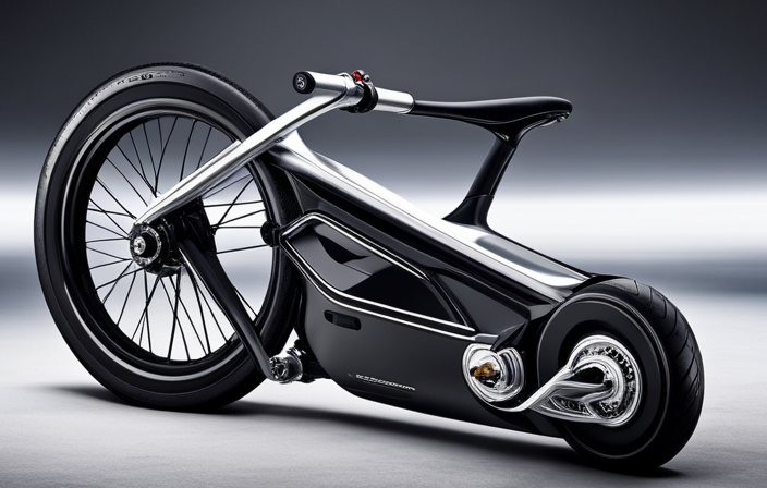 Ic image featuring a close-up view of a sleek, streamlined rear suspension bike frame