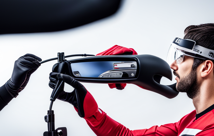An image featuring a person wearing protective gloves and safety goggles, carefully disconnecting the electric bike battery