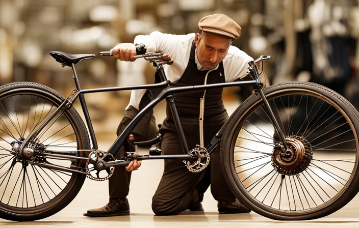 An image showcasing a pair of skilled hands carefully disassembling a rusty bicycle, revealing each intricate part, ready to be restored to its former glory