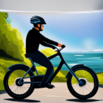 An image showcasing a person wearing a helmet, confidently riding an electric bike on a scenic trail