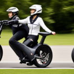 An image showcasing a rider effortlessly gliding through a picturesque countryside on an electric bike, their body relaxed, a confident smile on their face, with the bike's sleek design and advanced features highlighted
