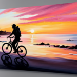 An image capturing the exhilarating moment of an individual effortlessly gliding down a scenic coastal road on an electric bike, with the wind gently tousling their hair and a vibrant sunset painting the sky in shades of orange and pink