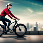 An image featuring a cyclist confidently maneuvering an electric bike with gears, effortlessly shifting gears to conquer steep hills