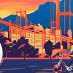  Create an image showcasing a bustling San Francisco street, with a person effortlessly riding an electric folding bike along the iconic Golden Gate Bridge backdrop, capturing the city's vibrant energy and the bike's portability and convenience