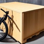 An image showcasing a sturdy and well-padded wooden crate, filled with a disassembled electric bike and securely strapped down