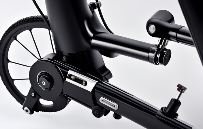 An image featuring a close-up shot of an electric bike's seatpost mechanism