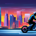 An image showcasing an electric bike zipping through a futuristic cityscape, its sleek frame glistening under neon lights