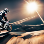 An image capturing the precise moment when a rider's gloved hand firmly presses the ignition button on a sleek, modern dirt bike, with sparks flying and the engine roaring to life
