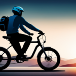 An image showcasing a person wearing a helmet and gloves while placing their foot on an electric bike's pedal, ready to embark on a journey
