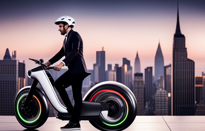 An image that showcases a person wearing a helmet, standing next to a sleek Jetson Electric Bike