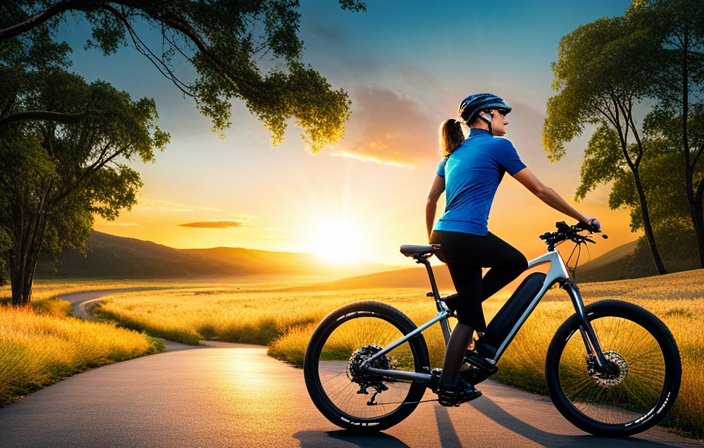 An image showcasing a rider confidently mounting a sleek Diamondback Overdrive EXC electric bike, the sun casting a warm glow on the verdant trail ahead, inviting readers to discover how to embark on their electric biking journey