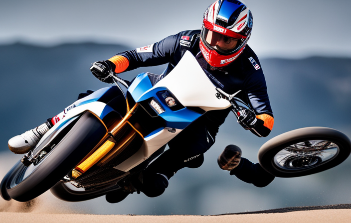 An image capturing the process of jump-starting a bike without electric start: a rider pushing their bike uphill, exerting effort, while gripping the handlebars tightly, with determination and a focused expression on their face