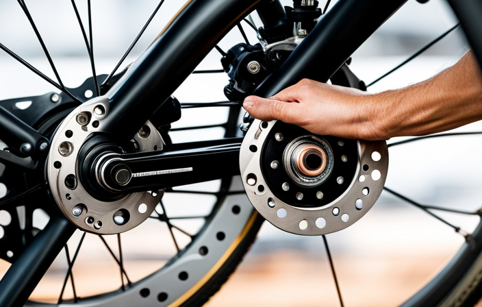 An image showcasing a close-up view of a bicycle brake assembly, highlighting the key components like brake pads, calipers, and cables