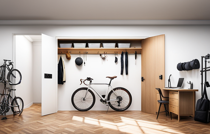 An image showcasing a secure, well-ventilated garage with a sturdy wall-mounted bike rack