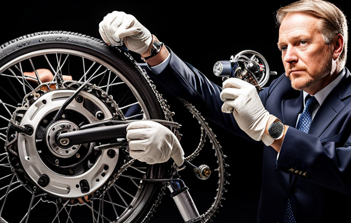 An image featuring a close-up shot of a gloved hand delicately unscrewing the governor from an electric bike's motor, revealing the intricate internal wiring and components