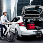 An image featuring a person effortlessly loading a sleek electric bike into the trunk of a compact car