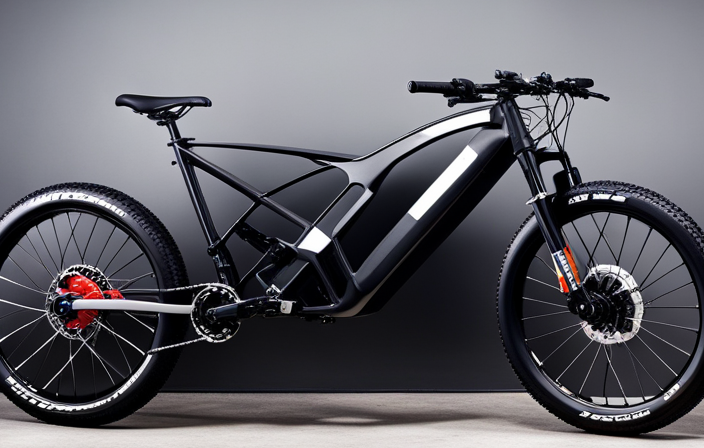 An image showcasing a skilled hand swapping out a mountain bike's rear wheel with an electric motorized wheel, highlighting the seamless integration of the new electric components into the existing frame