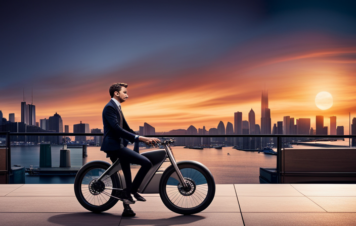 An image showcasing a person effortlessly unlocking a Luna Electric Bike by sliding their key into the sleek, metallic lock, with the bike's vibrant LED display glowing in anticipation beside them
