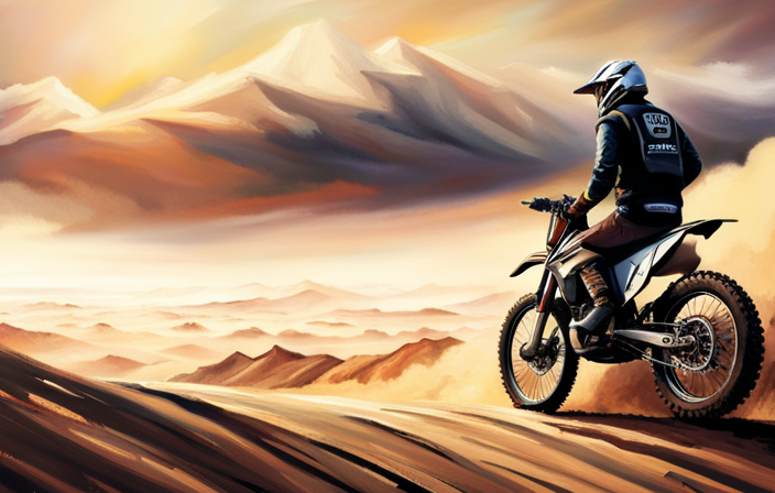 An image showcasing a rider effortlessly gripping the handlebars of a dirt bike, fingers poised above the electric start button