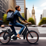 An image showcasing a rider effortlessly cruising on an Electric Citi Bike through a bustling cityscape