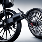 An image showcasing a close-up of an electric scooter wheel securely attached to a bike's rear tire, highlighting the friction drive mechanism