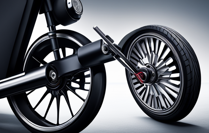 An image showcasing a close-up of an electric scooter wheel securely attached to a bike's rear tire, highlighting the friction drive mechanism