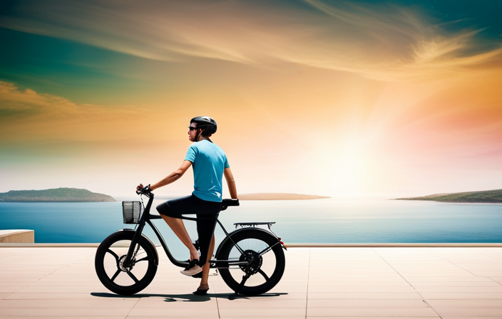 An image capturing a person effortlessly riding an electric bike on a scenic coastal road