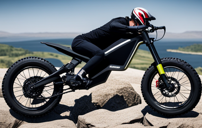 An image showcasing an electric bike effortlessly conquering a steep, rocky off-road hill