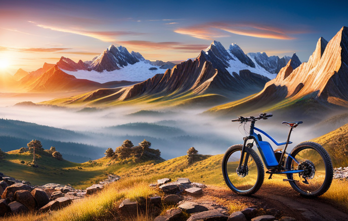 An image showcasing an electric bike effortlessly conquering a rugged, muddy mountain trail