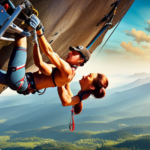 An image showcasing a daring adventure: a fearless rock climber scaling a steep cliff, while strapped to their bike and pulling storage trailers filled with adorable and adventurous pets, illustrating a step-by-step guide for this extraordinary feat