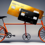 An image showing two credit cards, one with a high-interest rate and minimum payments, the other with a low-interest rate and higher payments, both indicating the remaining balance of a $1000 bicycle purchase