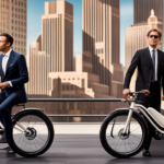 An image showcasing a diverse group of urban commuters, effortlessly gliding through city streets on Evelo Electric Bikes