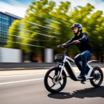 An image capturing the exhilarating speed of the Jetson Electric Bike: a blur of motion as the sleek, futuristic bike effortlessly zips through an urban landscape, leaving a trail of excitement in its wake