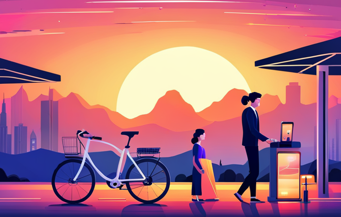 An image depicting a Jetson Electric Bike plugged into a charging station, with the battery indicator displaying a full charge, surrounded by a vibrant backdrop illustrating time passing swiftly, capturing the essence of the blog post topic: Jetson Electric Bike How Long To Charge