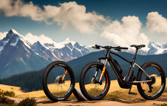 An image showcasing a lineup of mountain bikes with sleek frames, powerful motors, and robust suspension systems